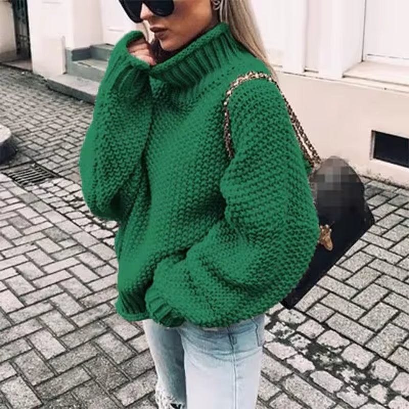 Sweater Womens Pullover Turtleneck 2023 Fashion New Winter Hot Style Bold Lines Pullovers Female Woman Clothing LXJ2014